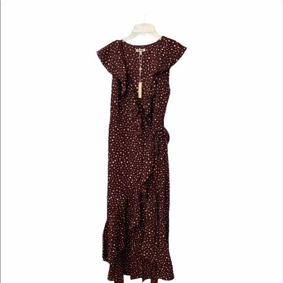 Max Studio boho high low ruffle wrap polka dot dress S - Picture 3 of 15